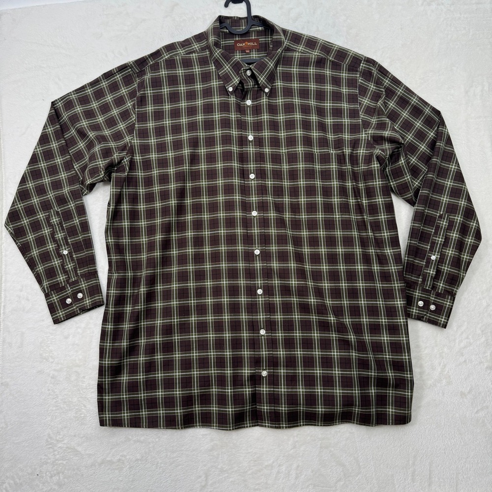 Oak Hill Button Down Mens 2XLT Brown Green Plaid Long Sleeve Tall Classic Shirt